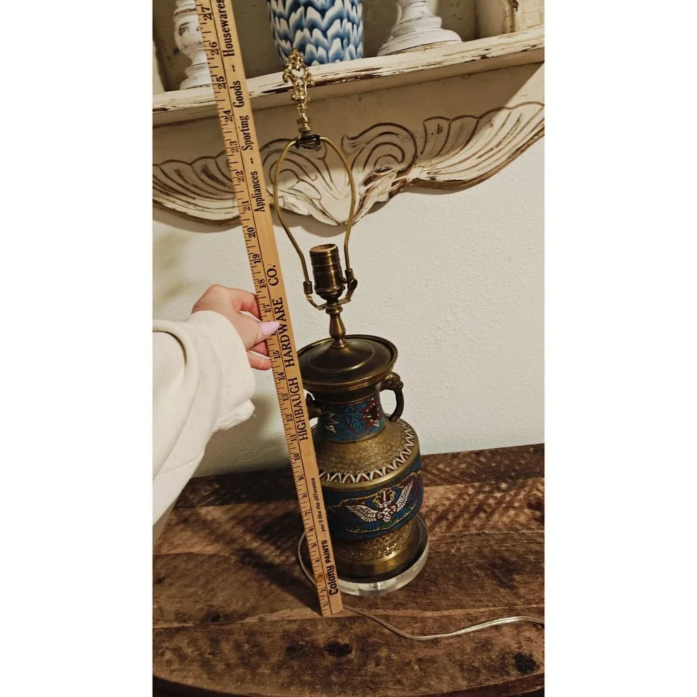 Vintage Japanese Champleve Bronze Enamel Cloisonne Table Lamp Works!